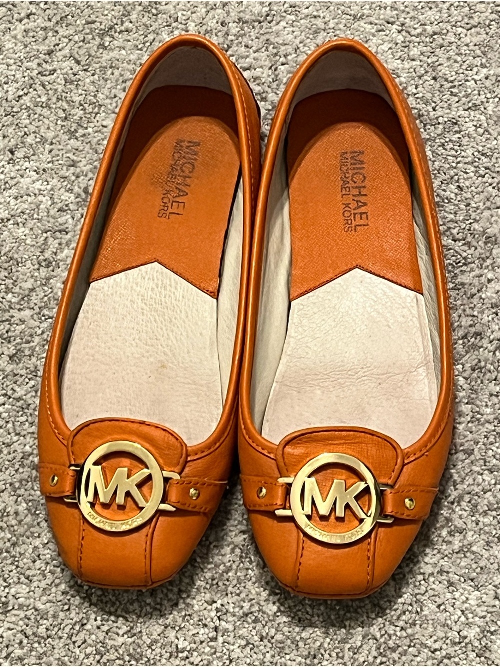 Michael Kors Orange Leather MK Logo Ballet Flats